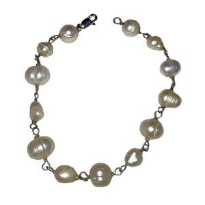 Sterling Silver Hand Made Artisan Pearl Bracelet